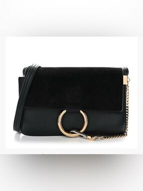 Chloé Faye Small Leather & Suede Crossbody Shoulder Bag Black Gold, ‼️MSRP $1390